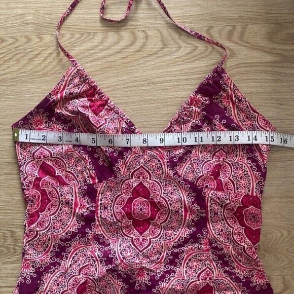 H&M Halter Dress Size 8 Pink Paisley Print Y2K Boho Beach Resort - Picture 10 of 14